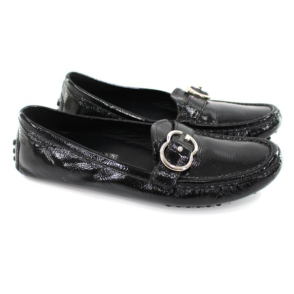 Gucci Black Patent Silver GG Sachelin Sport Driving Moccasin Loafers 37.5